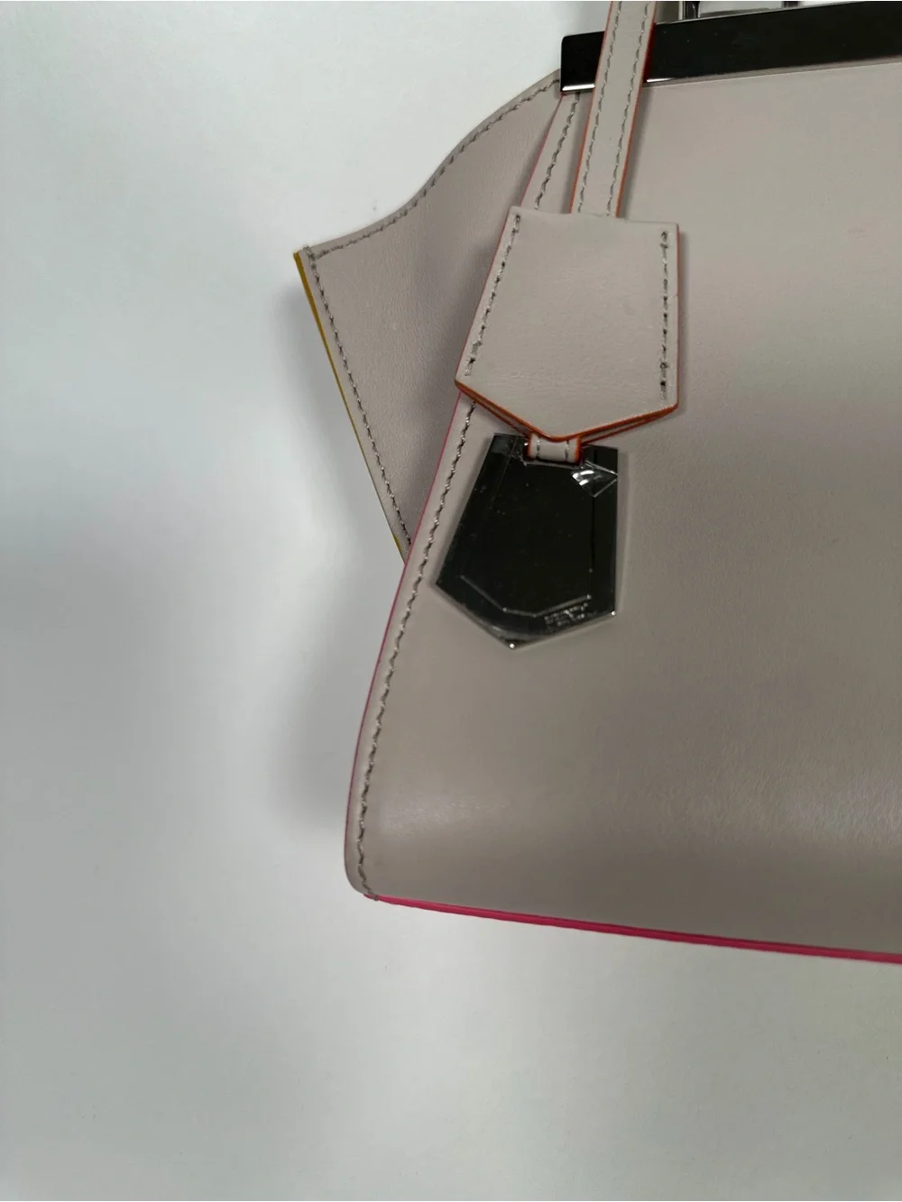 Fendi Small Top-Handle Satchel in Light Gray with Pink and Orange Trim